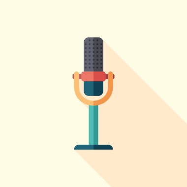 Retro mikrofon düz uzun gölgeler ile kare simgesi.