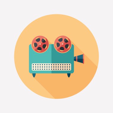 Retro video projektör düz yuvarlak uzun gölgeler simgesiyle.