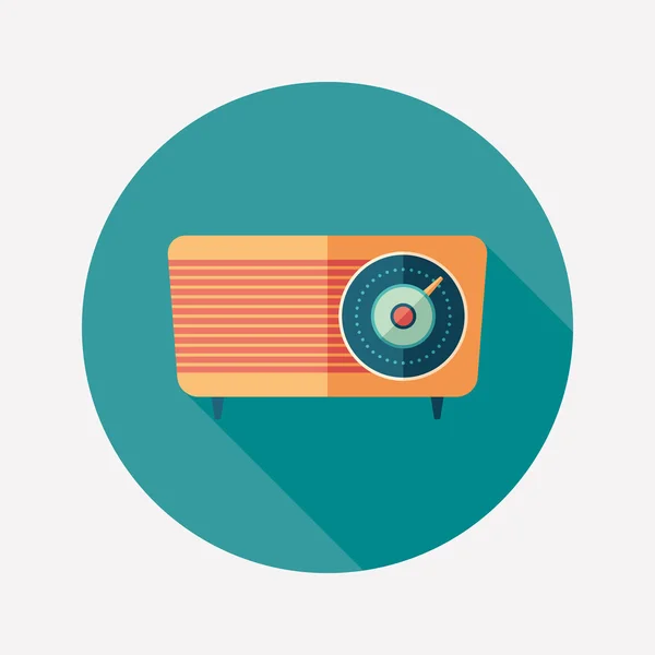 Icono redondo retro radio plana con sombras largas . — Archivo Imágenes Vectoriales