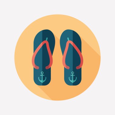 Uzun gölgeler simgesiyle renkli plaj terlikleri düz yuvarlak.