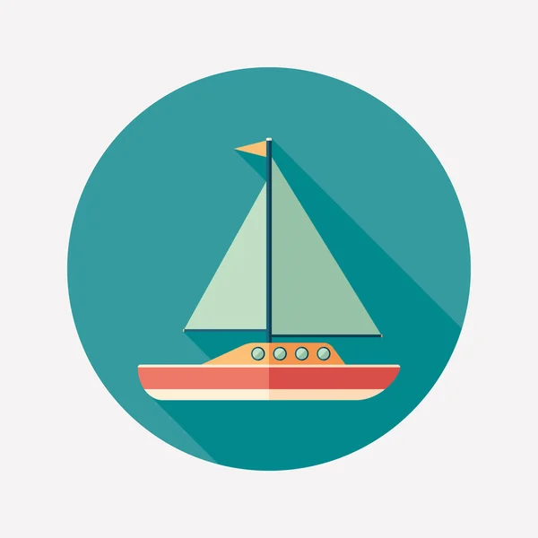 Sailing yacht flat round icon with long shadows. — Stock Vector