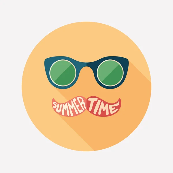 Hipster sunglasses flat round icon with long shadows. — Stock Vector