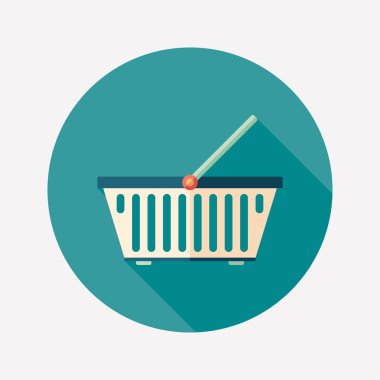 Renkli gıda sepeti düz yuvarlak uzun gölgeler simgesiyle.