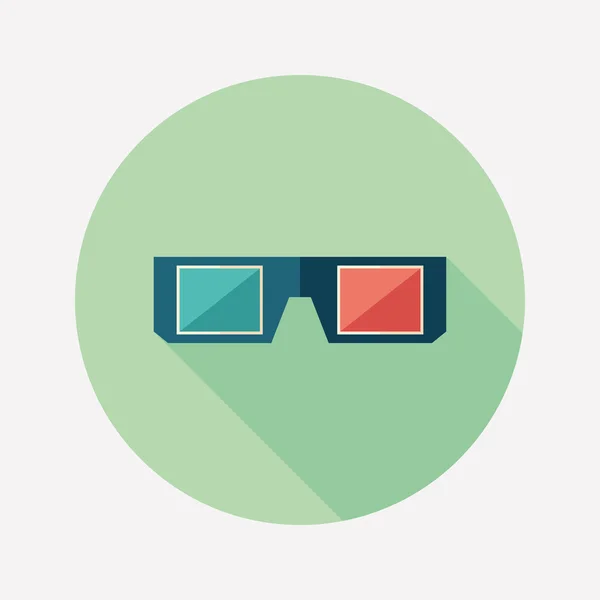 3D-Brille flaches rundes Symbol mit langen Schatten. — Stockvektor
