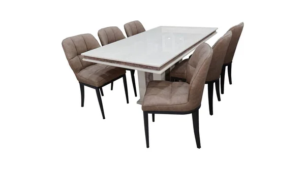 Yemek Masası Beyaz Arka Planda Izole Sandalyeler Altı Sandalyeli Lüks — Stok fotoğraf