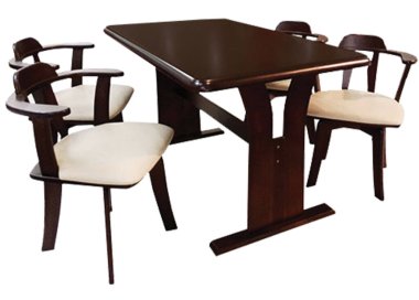 Yemek masası ve beyaz arka planda izole sandalyeler. Lüks ve modern yemek masaları farklı tarz ve boyutlarda. Taş masa üstü, sertleştirilmiş cam, ahşap masa üstü ve rahat yemek sandalyeleri..