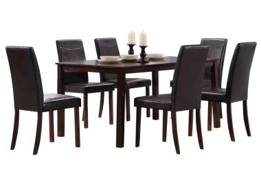 Yemek masası ve beyaz arka planda izole sandalyeler. Lüks ve modern yemek masaları farklı tarz ve boyutlarda. Taş masa üstü, sertleştirilmiş cam, ahşap masa üstü ve rahat yemek sandalyeleri..