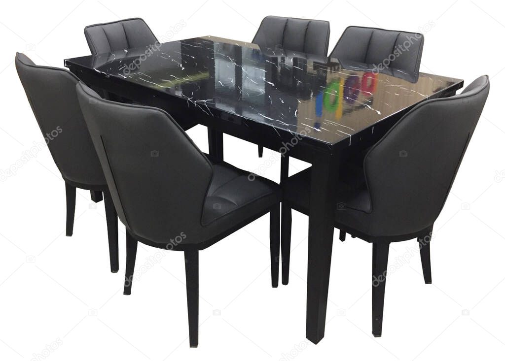 Dining Table And Chairs Isolated On White Background Luxury And Modern Dining Table Sets In Different Style And Sizes Stone Table Top Tempered Glass Wooden Table Top And Comfortable Dining Chairs 440586314