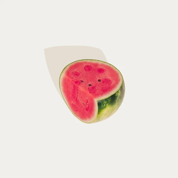 Minimalist Summer Fruit Layout Made Piece Sunlit Red Watermelon Green — Stock Photo, Image