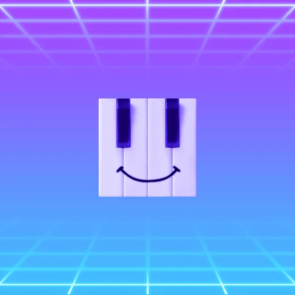 Minimal Vaporwave Cyberpunk Abstract Music Scene Creative Emoticon Made Piano — Stock Photo, Image