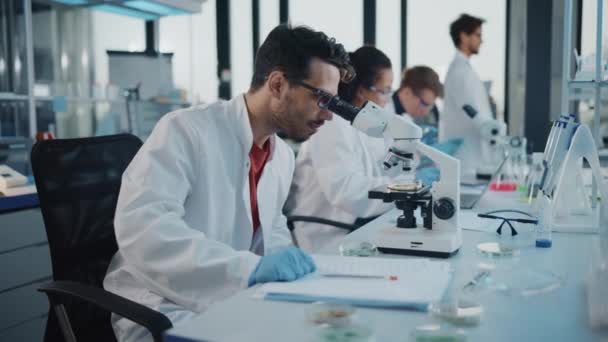 Equipo de Jóvenes Científicos en Laboratorio — Vídeo de stock