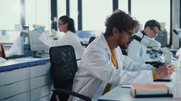 Científicos trabajando en laboratorio — Vídeos de Stock