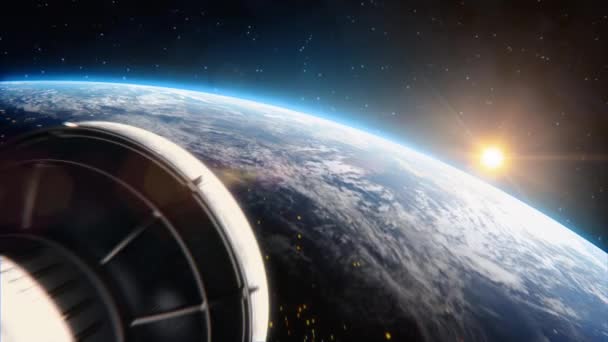 Спутник пролетает над планетой Земля — стоковое видео