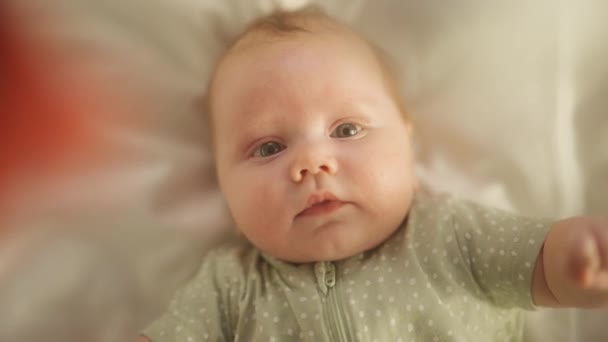 Toddler Child Lying in a Crib — Stock Video