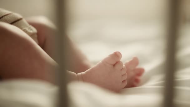 Закройте ноги новорожденному — стоковое видео