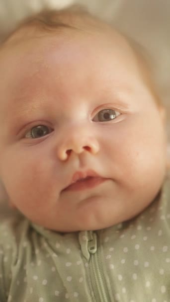 Vertical Footage Newborn Baby Lying on a Bed — Stock Video