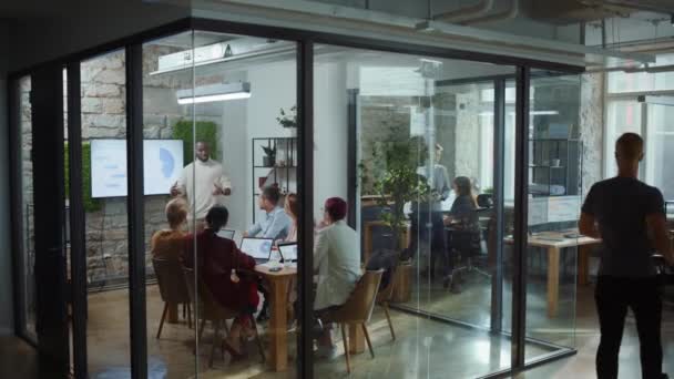 Reunión de equipo de negocios de oficina moderna — Vídeos de Stock