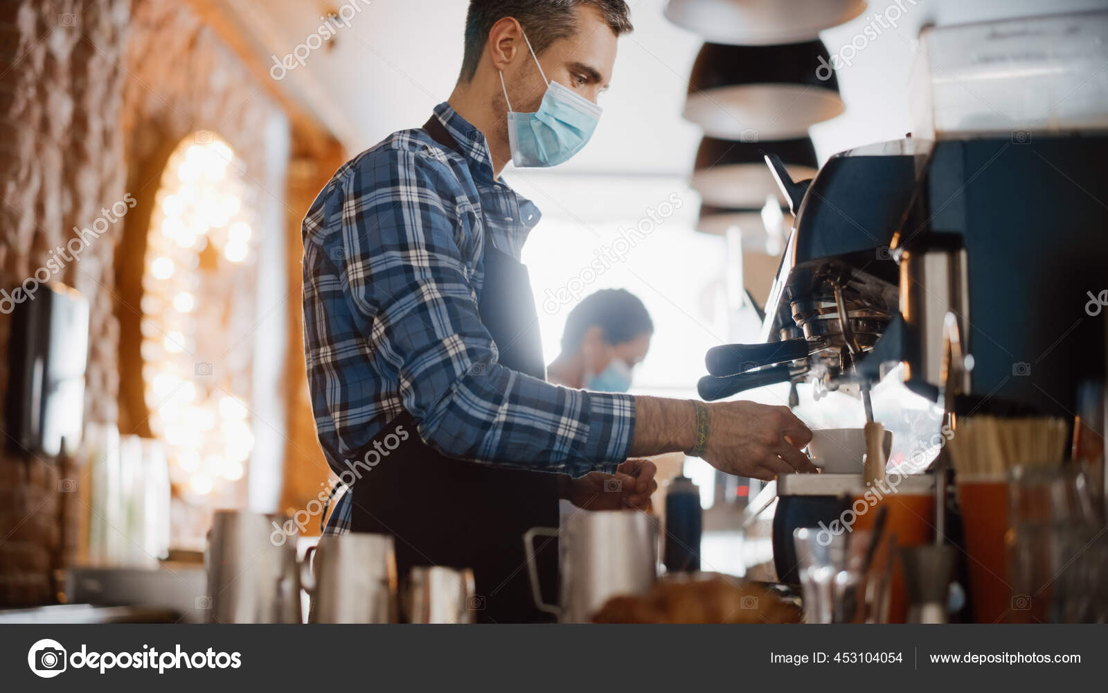 Beautiful Latin American Female Barista With Short Hair And Glasses Is  Making A Cup Of Tasty Cappuccino In Coffee Shop Bar Portrait Of Happy  Employee Behind Cozy Loftstyle Cafe Counter Stock Photo 