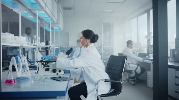 Velká lékařská laboratoř s vědci pracujícími — Stock video