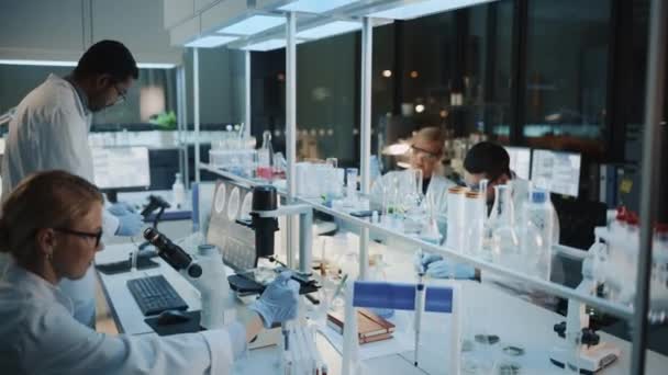 Diversi scienziati del team lavorano in laboratorio — Video Stock