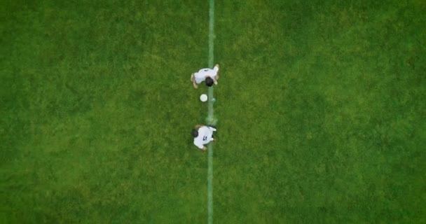 Aerial Shot of Soccer Field Match a partir de Kick Off — Vídeos de Stock