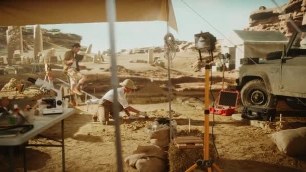 Archaelogical Digging Site People Work — Stock Video