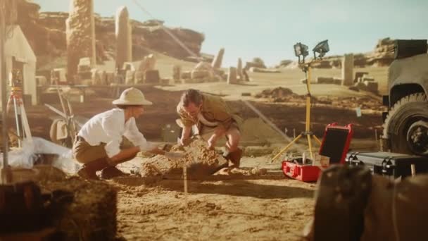 Archaelogical Digging Site Archeologists — Stok Video