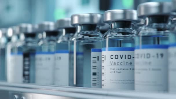 Covid 19 Impfstoff-Förderband — Stockvideo