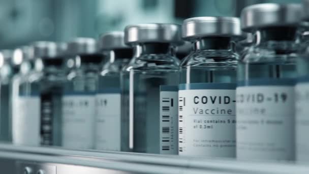 Covid 19 Vaccin Productie Transportband — Stockvideo