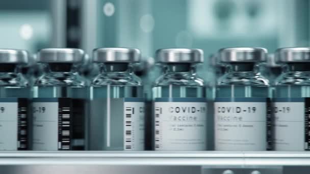 Covid 19ワクチン製造コンベアベルト — ストック動画