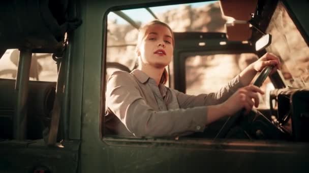Female Traveler in Car Portrait — Stock videók