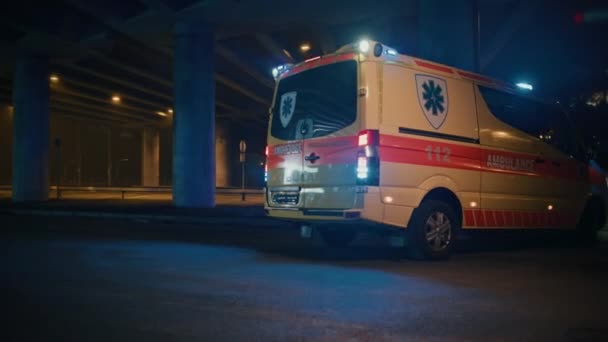Ασθενοφόρο όχημα που φθάνει στον τόπο του ατυχήματος — Αρχείο Βίντεο