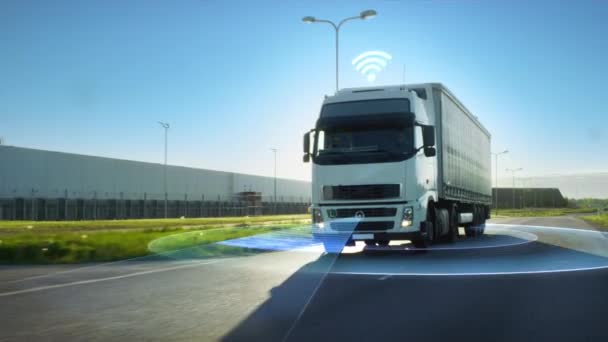 VFX Autonomous Semi Truck Driving on Road. — Stok Video