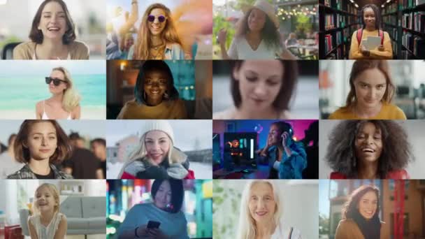 Collage de hermosas mujeres diversas — Vídeo de stock