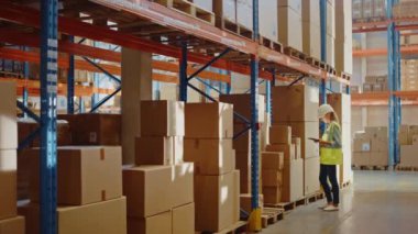 Büyük Depo Kadın İşçisi Tablet Bilgisayar Kullanıyor