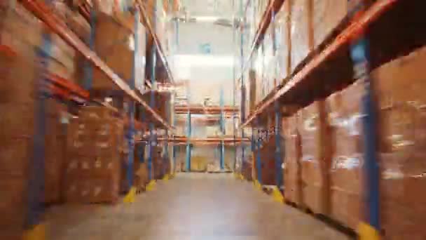 Lager fulla av lådor Fastforward rörlig kamera — Stockvideo
