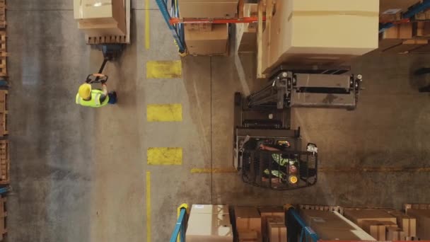Top Down View Man Operating Hand Truck Forklift — Stock Video