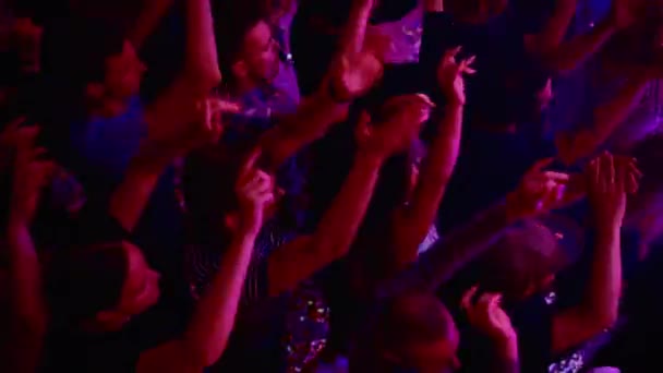 Aficionados a la música bailando en concierto de rock — Vídeo de stock