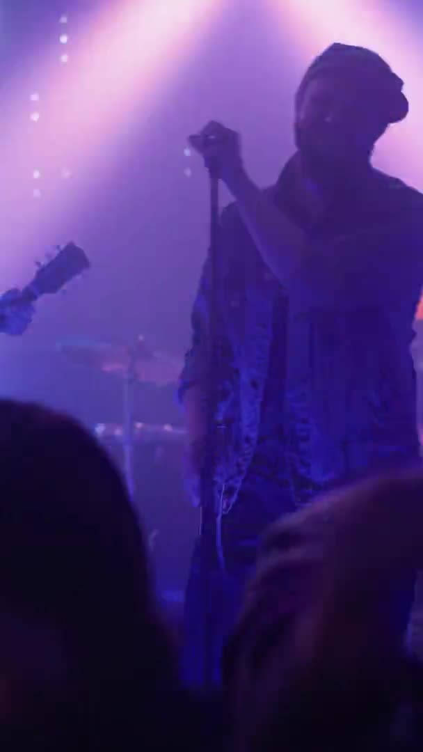 Banda de rock vertical tocando en el escenario en el club — Vídeo de stock