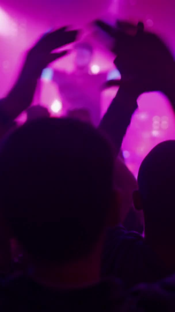 Вертикальний кліп-рок гурт грає на сцені в клубі — стокове відео