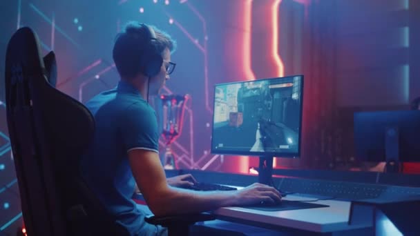 Video Game Tournament Gamer Přehrávání 3D střelec — Stock video