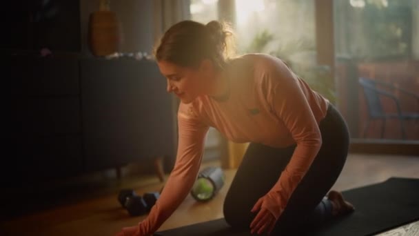 Female Doing Yoga at Home — Stock Video