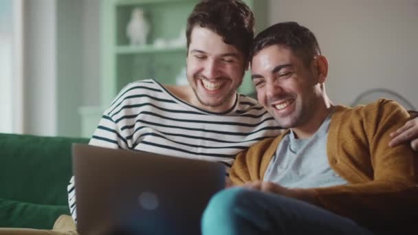 Gay Couple Using Laptop at Home — Stock Video © Gorodenkoff #499214140