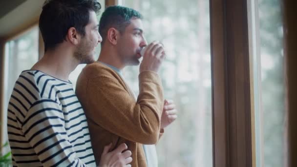 LGBT γκέι ζευγάρι στο σπίτι — Αρχείο Βίντεο