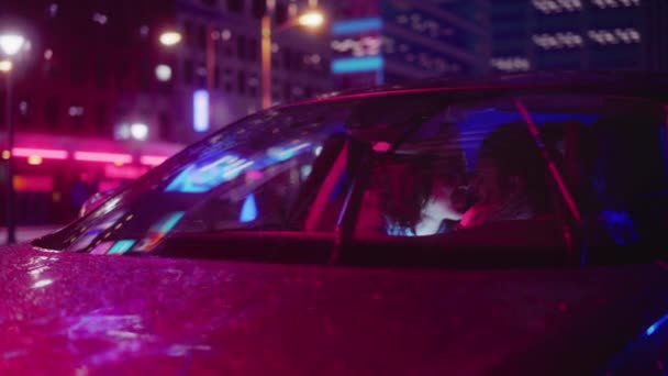 Female LGBT Couple Meet in Car on Rainy Night — Stock Video