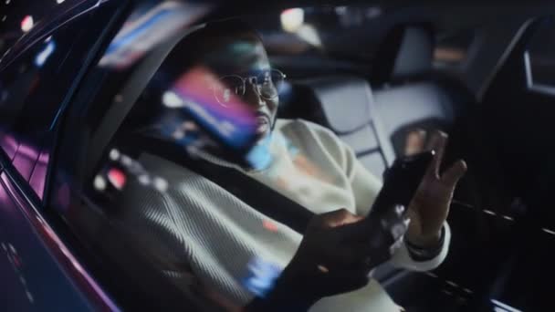 Black Man in Car in City at Night — Stock Video