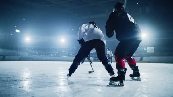 Hokej na lodzie Puck Carrier atakuje — Wideo stockowe