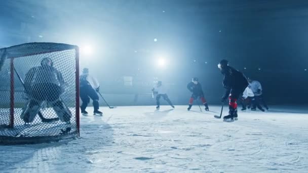 Jugador de hockey sobre hielo Successdul Shot on Goal Puck — Vídeos de Stock