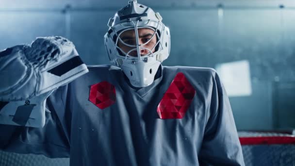 Portero de hockey sobre hielo — Vídeos de Stock