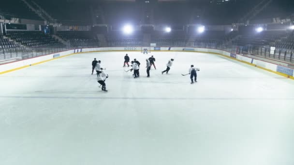 Aerial Ice Hockey Game Start — Stock Video